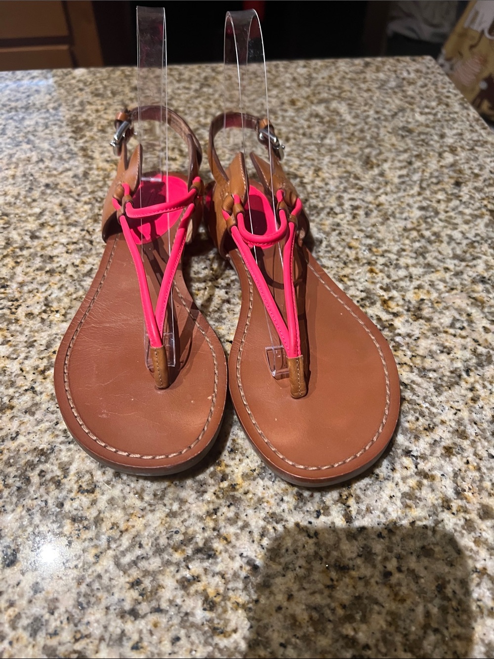 Coach Brown Leather Sandals with Hot Pink Straps